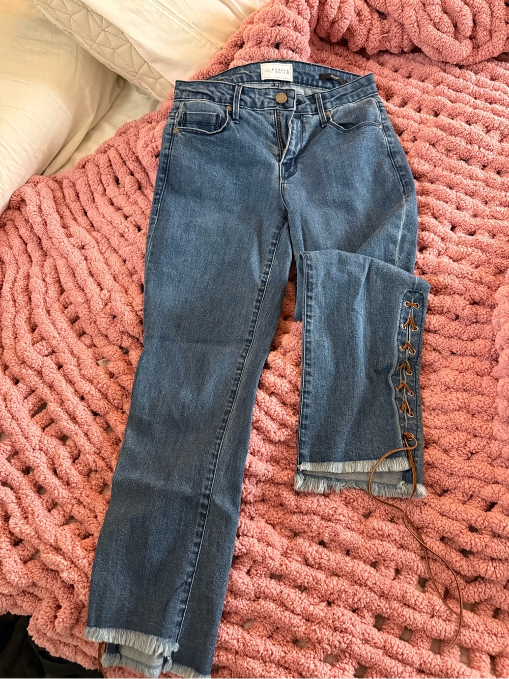 Parker Smith Straight Leg Lace Up Ankle Jeans Medium Wash Size 25 USA